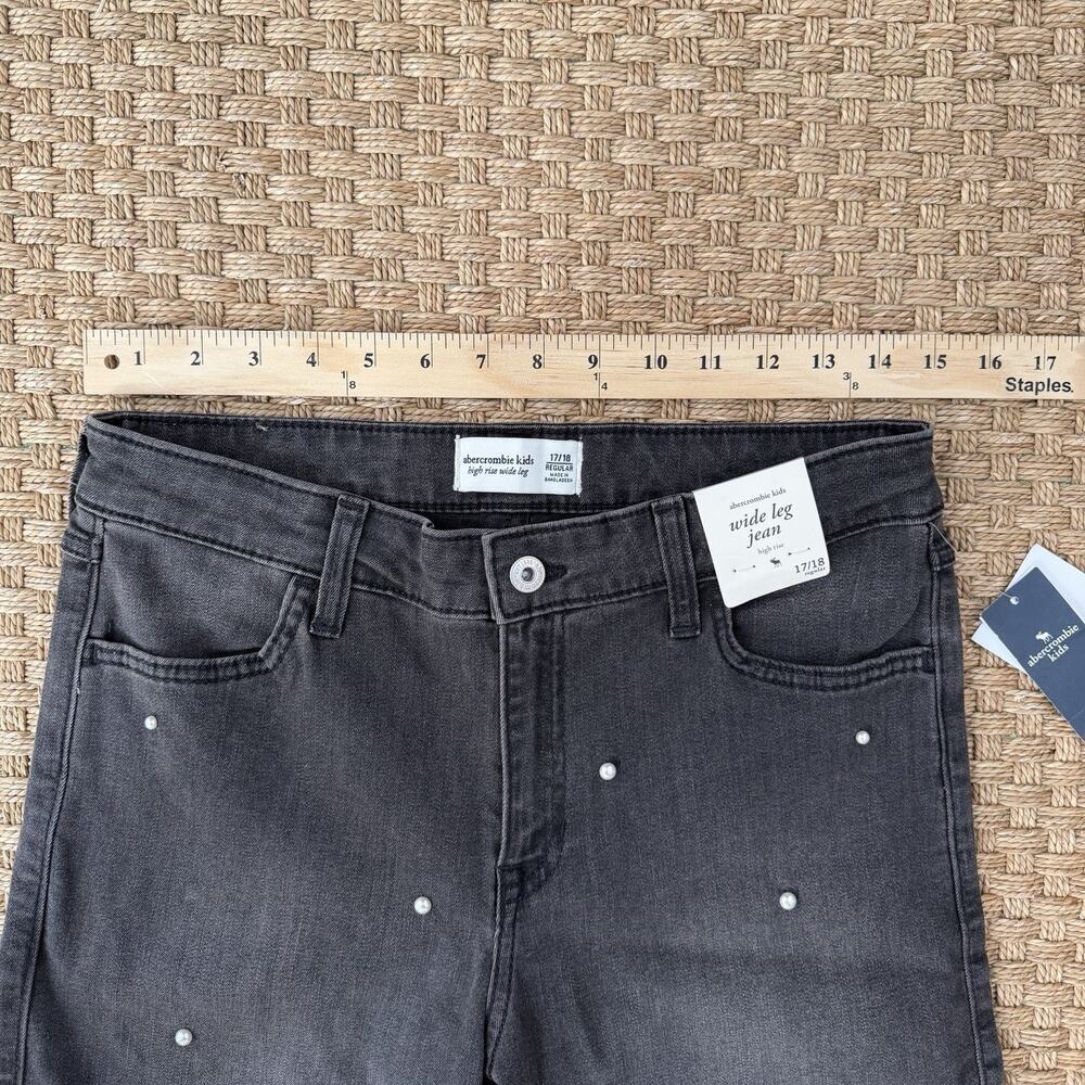 NWT Abercrombie Kids High Rise Wide Leg Black Wash Pearl Jeans Sz 17/18 - Picture 7 of 12